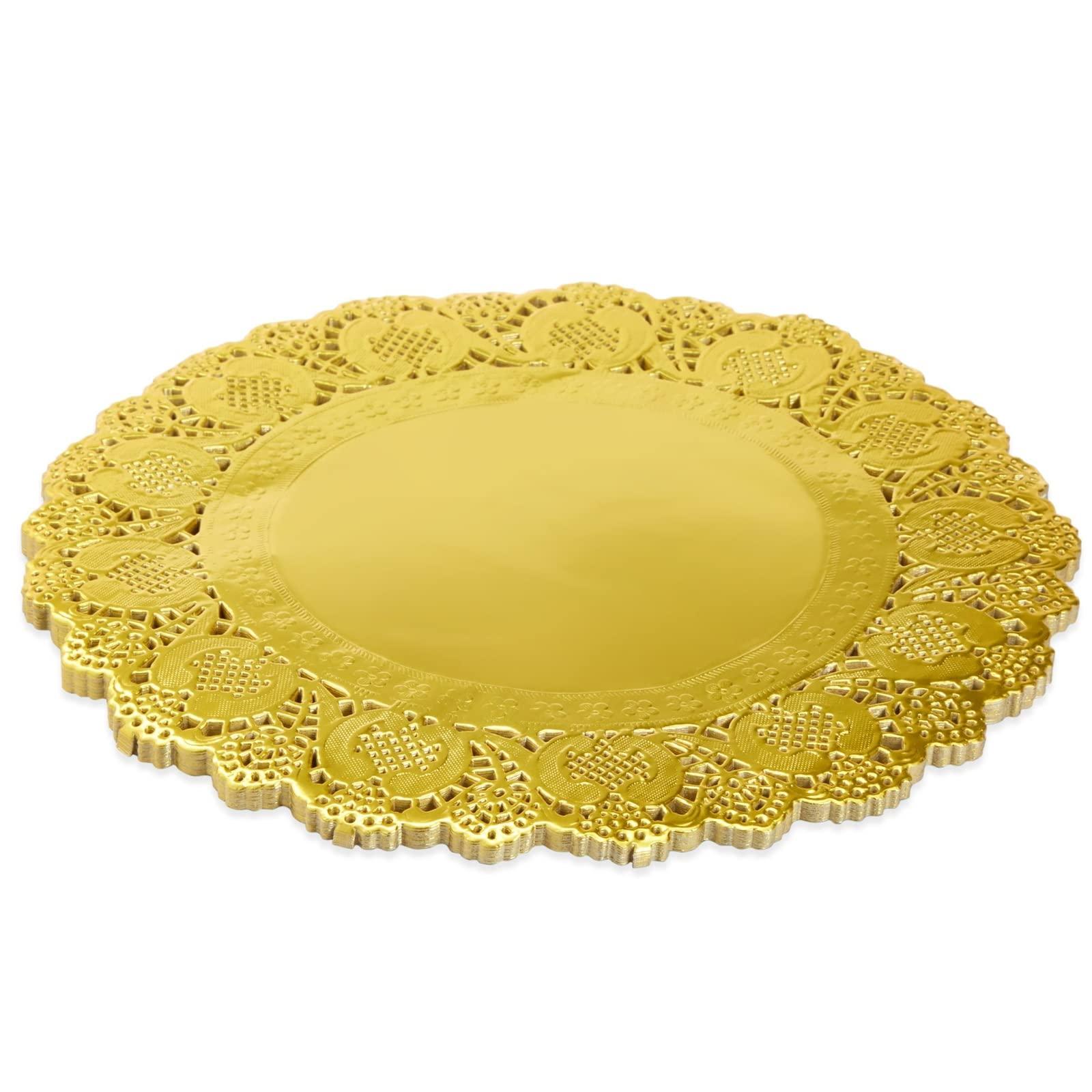 Juvale Juvale 60 Pack Round Paper Placemats for Dining Table, Formal Events, Decorative Gold Lace Paper Doilies, Bulk Disposable Charger Plates for Cakes, Desserts, and Baked Goods (12 in)
