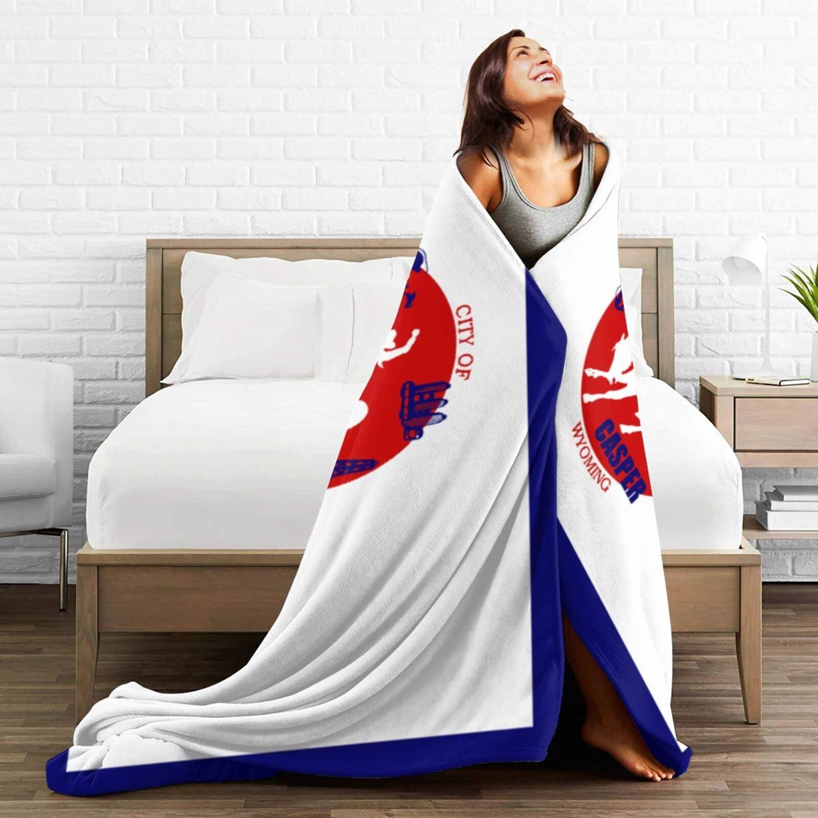POOEDSO Flag of Casper, Wyoming Throw Blanket 40\"x30\" Soft Cozy Lightweight Blanket Fuzzy Blanket for Couch Bed Sofa