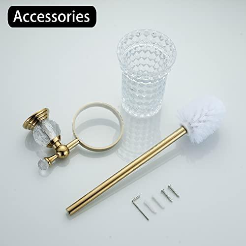 WOLIBEER WOLIBEER Crystal Toilet Brush Holder, Polished Gold Brush Handle with Replaceable Brush Head, Stainless Steel Bathroom Cleaning Set Wall Mounted