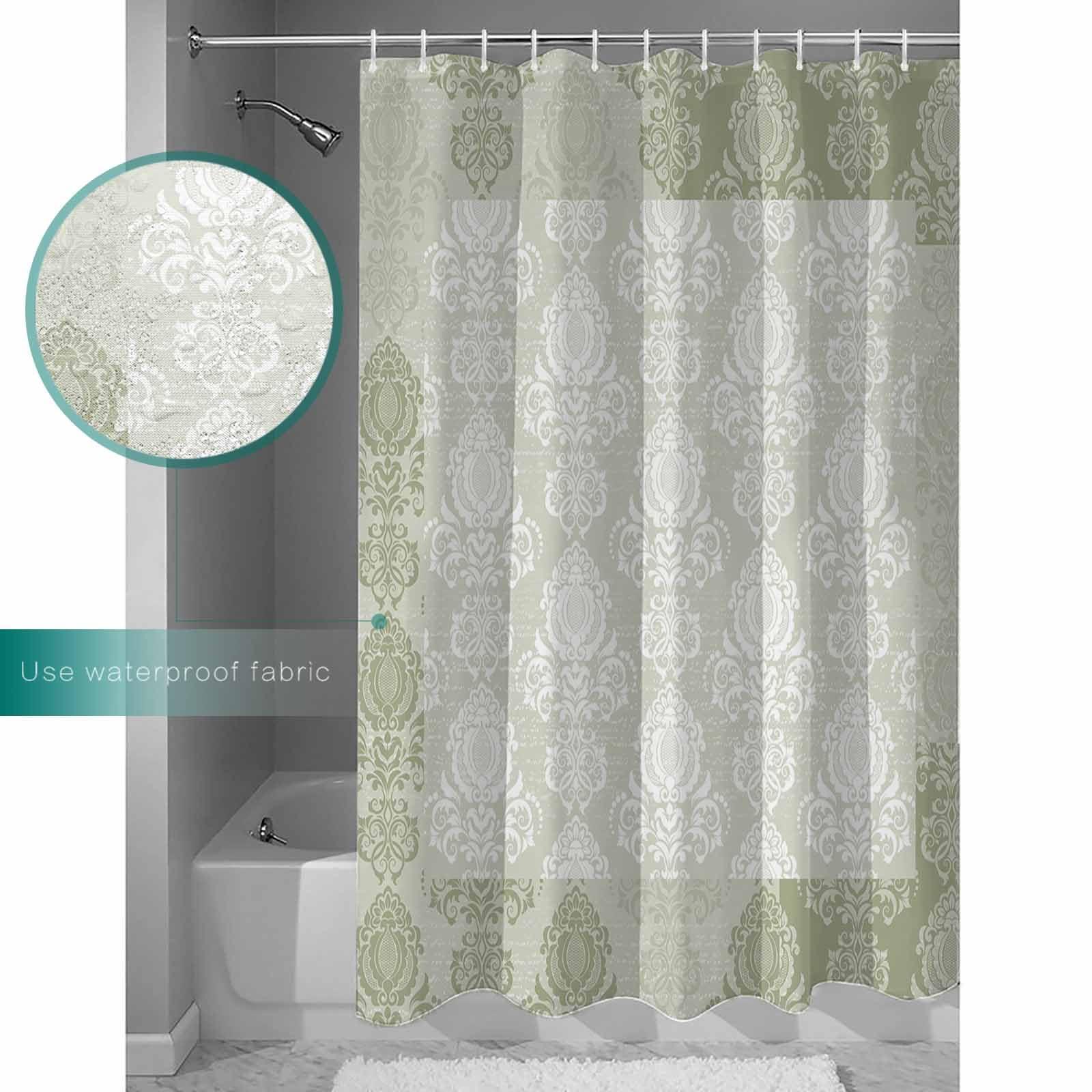 ZOE GARDEN Sage Green Damask Shower Curtain Set with Hook 72\" x 96\",Washable Cloth Polyester Fabric Shower+Curtain,Waterproof Bath Curtains for Bathroom,Showers,Bathtubs Retro Gradient Paisley Medallion Boho