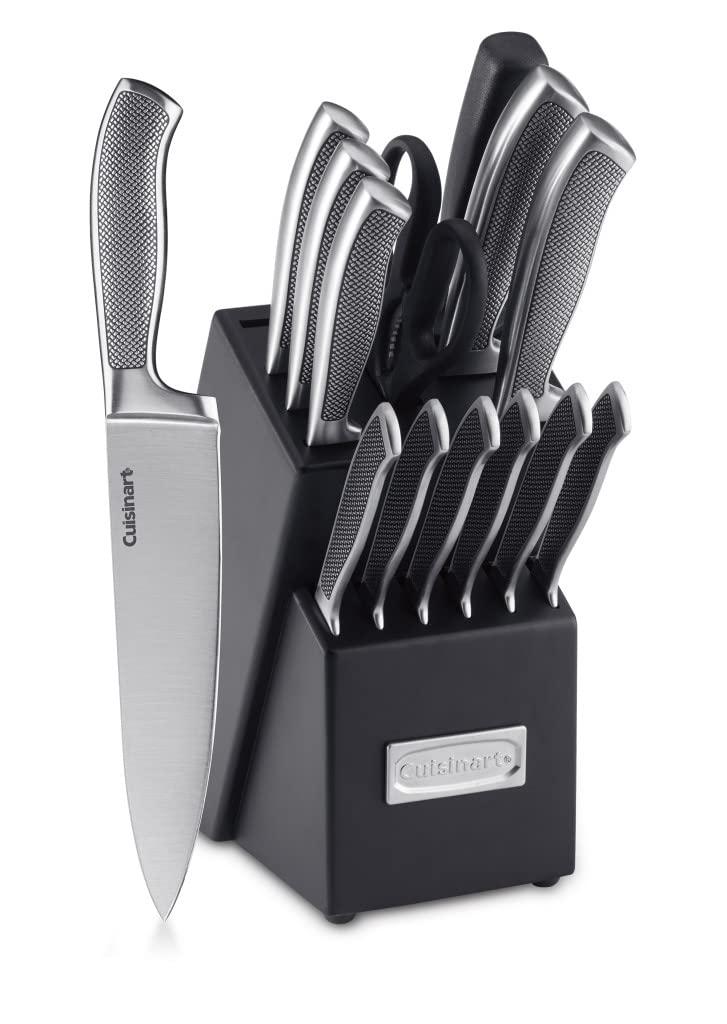 Cuisinart CUISINART Block Knife Set, 15pc Cutlery Knife Set with Steel Blades for Precise Cutting , Lightweight, Stainless Steel, Durable & Dishwasher Safe,C77SS-15P