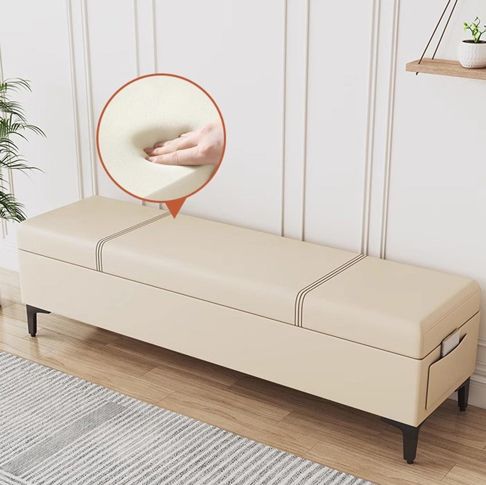 HomeLoft Basics Storage Ottoman Bench Leather Upholstered Bedroom Bench with Large Storage Space Entryway Shoe Bench with Seat Cushion and Metal Legs for Living Room, Hallway