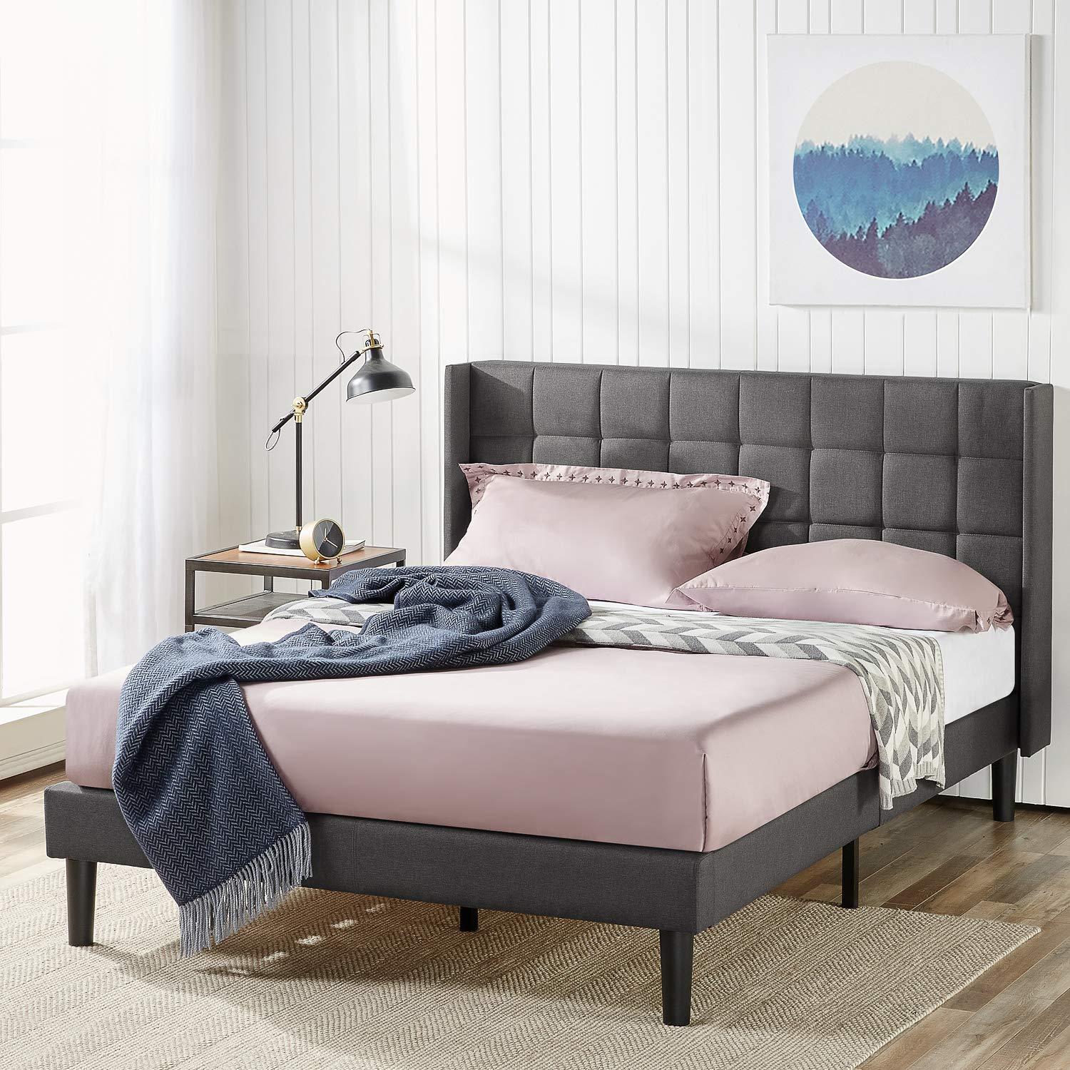 Zinus ZINUS Dori Upholstered Platform Bed Frame with Wingback Headboard, Mattress Foundation, Wood Slat Support, No Box Spring Needed, Easy Assembly, Queen