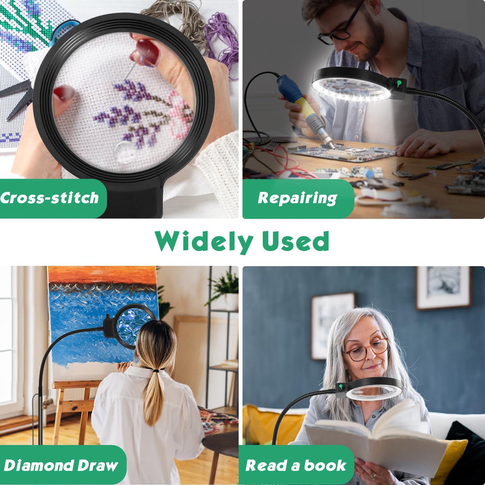 NZQXJXZ 10X 30X Large Floor Magnifying Glass with Light and Stand,36 LED Flexible Gooseneck Magnifying Lamp, Adjustable Brightness Large Lighted Magnifiers for Reading,Sewing,Crafts,Painting,DIY,Close Work