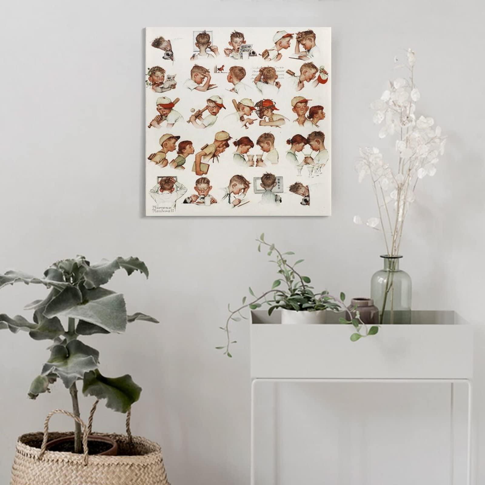 NIZHNAO 35+ Norman Rockwell Canvas Illustration Day in The Life of A Boy by Norman Rockwell Retro Poster Decorative Painting Canvas Wall Art Living Room Posters Bedroom Painting 24x24inch(60x60cm)
