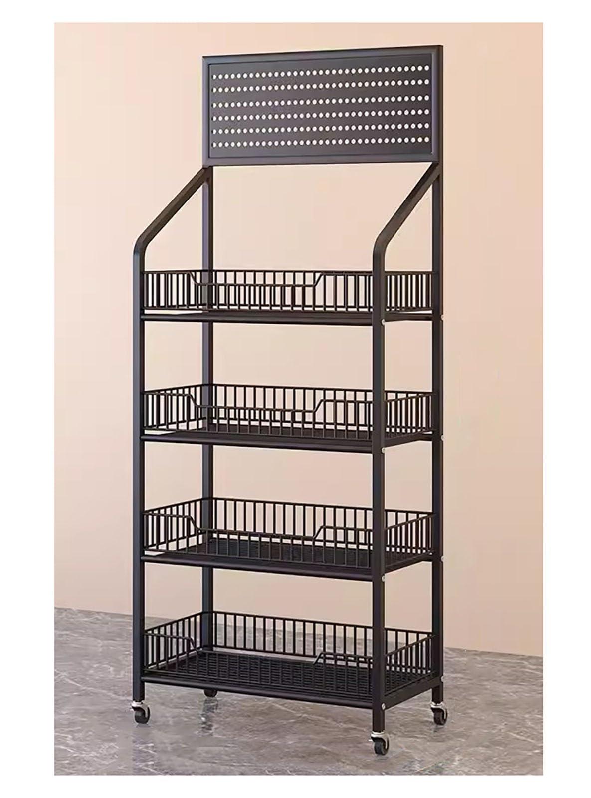 SRNSAEB SRNSAEB 3/4/5-Tier Movable Wire Shelving Unit Storage Rack, Large Capacity Kitchen/Bakery/Convenience Store Storage Shelf Organizer, Supermarket Display Rack (Color : Black, Size : 4-Tier)
