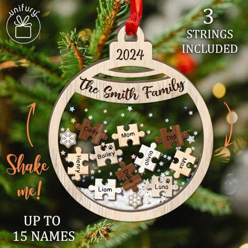 UNIFURY Unifury Personalized Family Ornaments with Dogs & Cats, Family of 2,3,4,5,6,7,8,9,10,11,12, Family Christmas Ornaments 2024, for Family Members, Family Puzzle