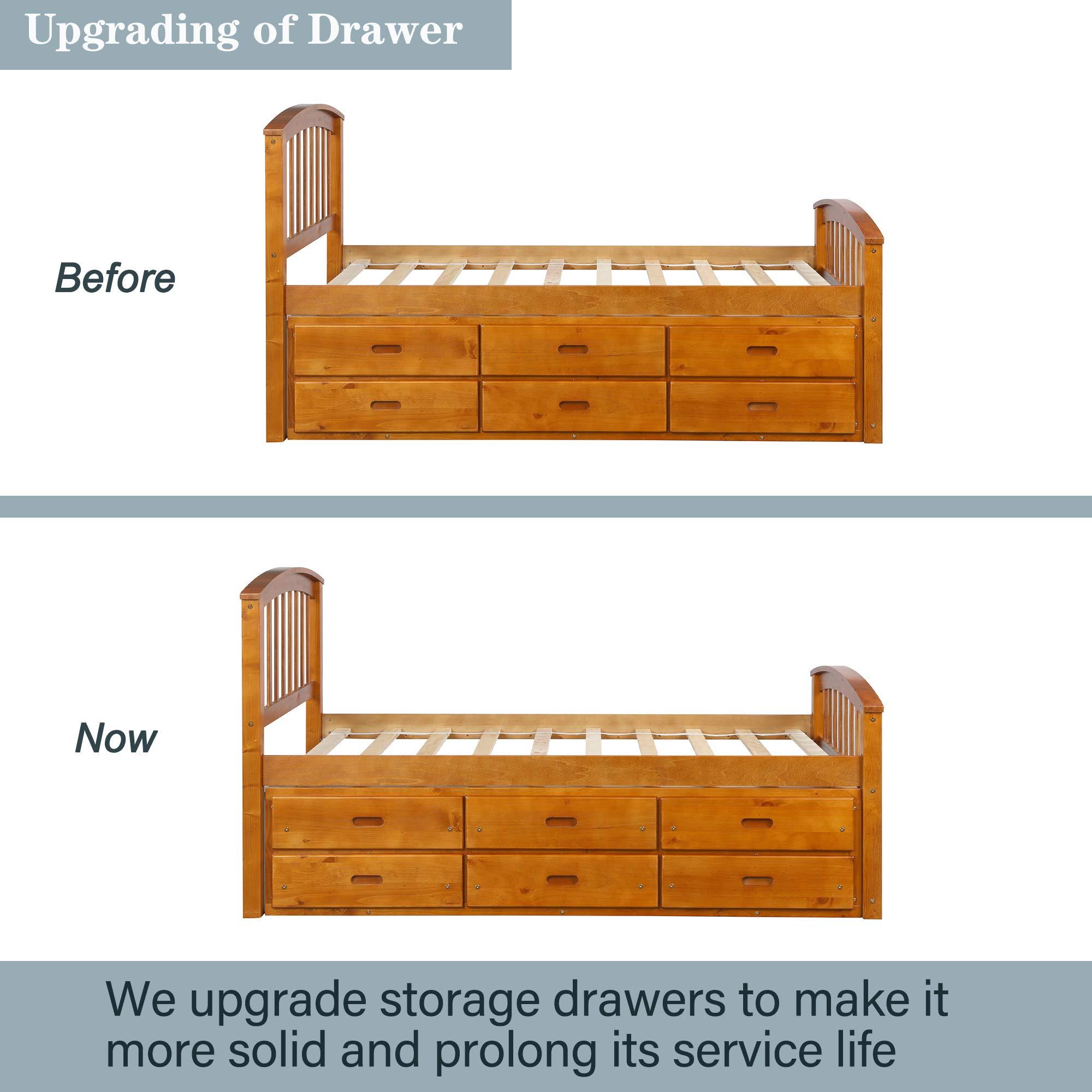 Dgsroom Dgsroom Twin Captain's Bed Storage Daybed with Trundle and Drawers for Kids Teens (Oak)