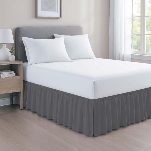 Mattress-Homes Ruffled Bed Skirt- 18 Inch Drop King Size Dust Ruffle, 100% Microfiber Ruffle Bed Skirt with Non-Woven Platform, Wrinkel Free Bed Skirt, Three Sided Coverage Dust Ruffle Gathered in Dark Grey Solid