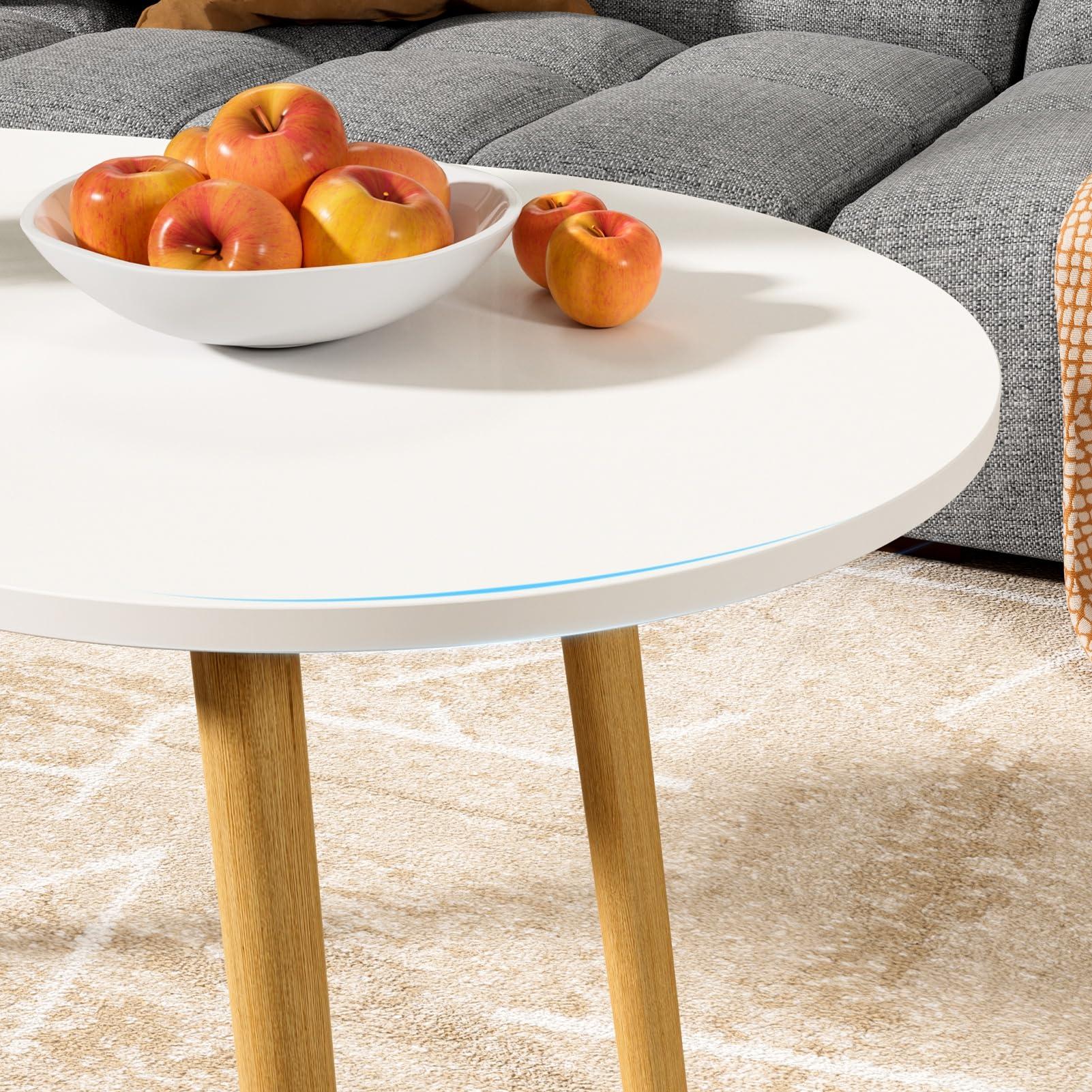 qorkhogr qorkhogr Oval Coffee Table Mid Century Modern Cloud Tea Table for Living Room Center Minimalist Display Coffe Table Small Wooden Man go Center Table for Rounded Edge White Mango 39 inch