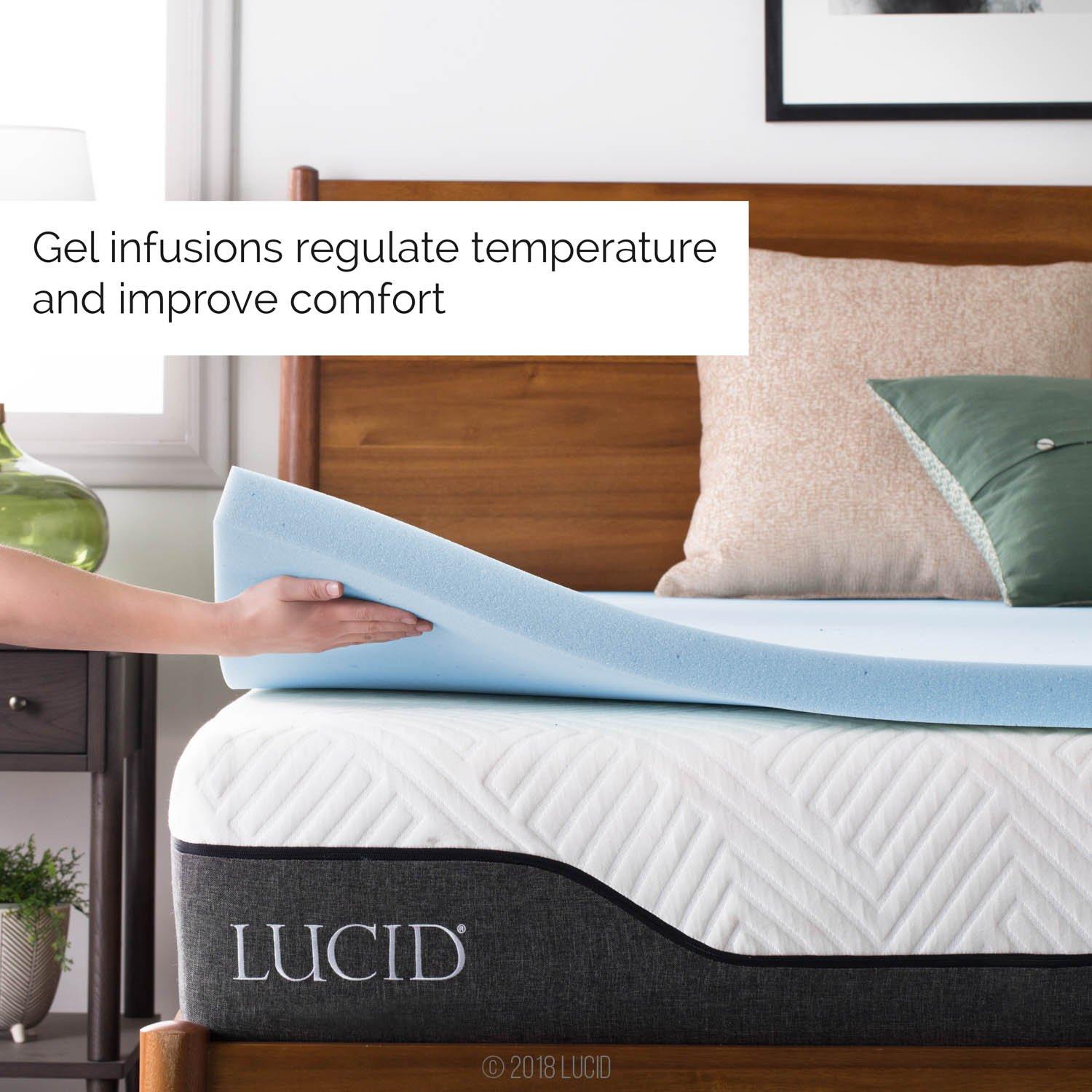 LUCID Lucid 2 Inch Mattress Topper King - Gel Infused Memory Foam Memory Foam Mattress Topper King Ventilated Design CertiPur Certified