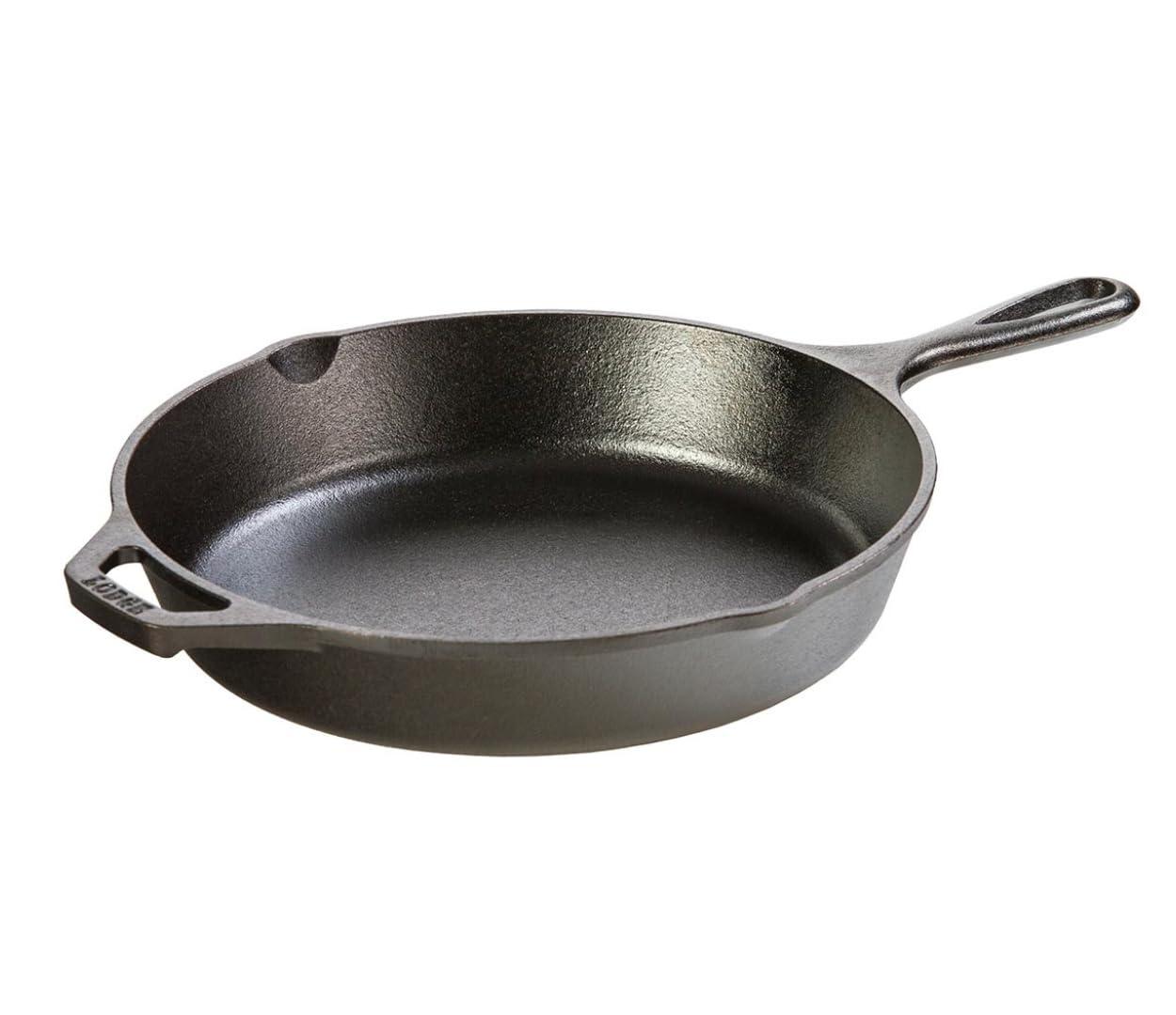 Lodge Lodge 10.25 Inch Cast Iron Pre-Seasoned Skillet Signature Teardrop Handle - Use in the Oven, on the Stove, on the Grill, or Over a Campfire, Black