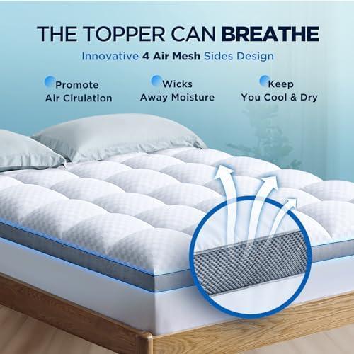 Biteany Premium Memory Foam Mattress Topper King for Ultra Comfort, 2\" Plush Pillow Top King Mattress Topper with Breathable Air Mesh Sides, Soft Mattress Pad Cover with Deep Pocket Fits 6-21\" Mattress