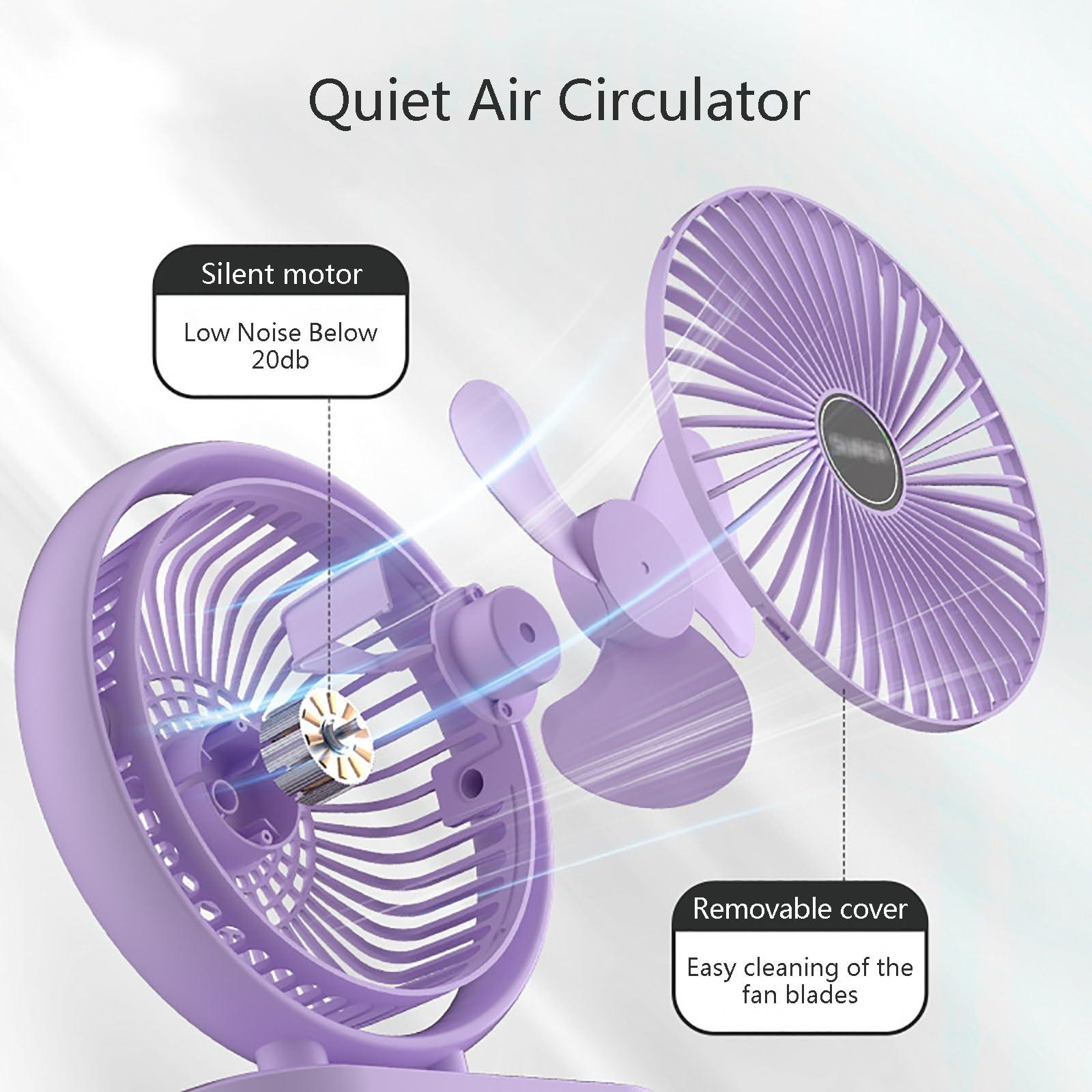 MUSMPLESY MUSMPLESY Small Fans Portable Rechargeable, Desk Fan with Strong Airflow, 90-Degree Adjustable Tilt, 3 Speeds USB Fan, Removable Grill, Electric Fan for Whole Room(Purple)