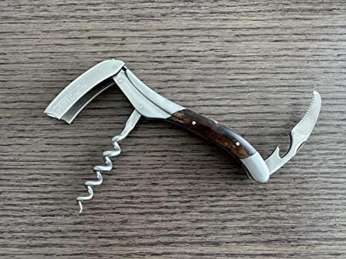 LAGUIOLE EN AUBRAC L Laguiole En Aubrac Sommelier Waiter\'s Corkscrew, Grapevine Wood Handle, Wine Opener With Foil Cutter & Bottle Opener, Stainless Steel Brushed Bolsters