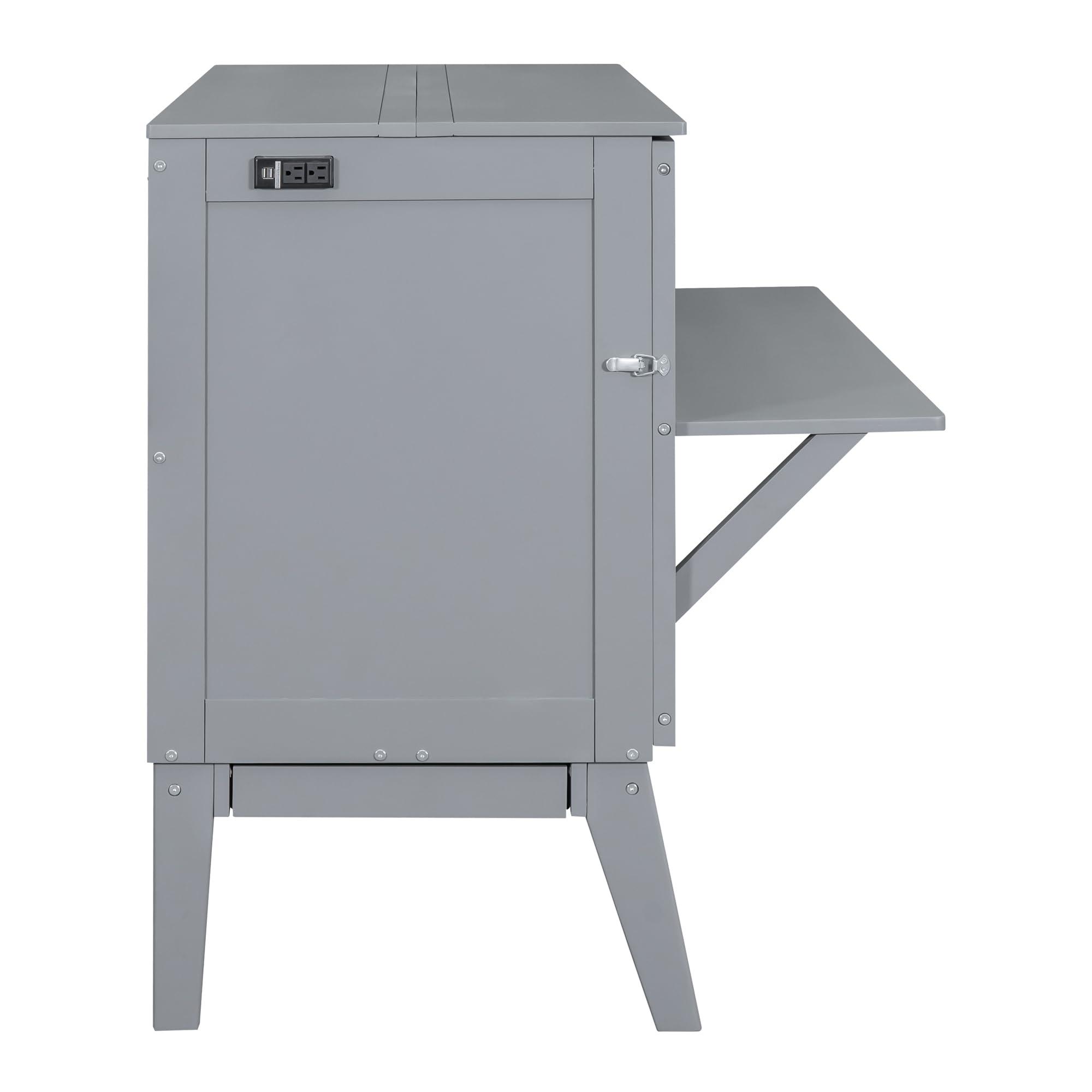 RuiSiSi RuiSiSi Queen Murphy Bed Wall Bed with USB Port, Foldable Platform Bed Frame with Removable Shelves on Each Side, for Home Office Small Room, Gray