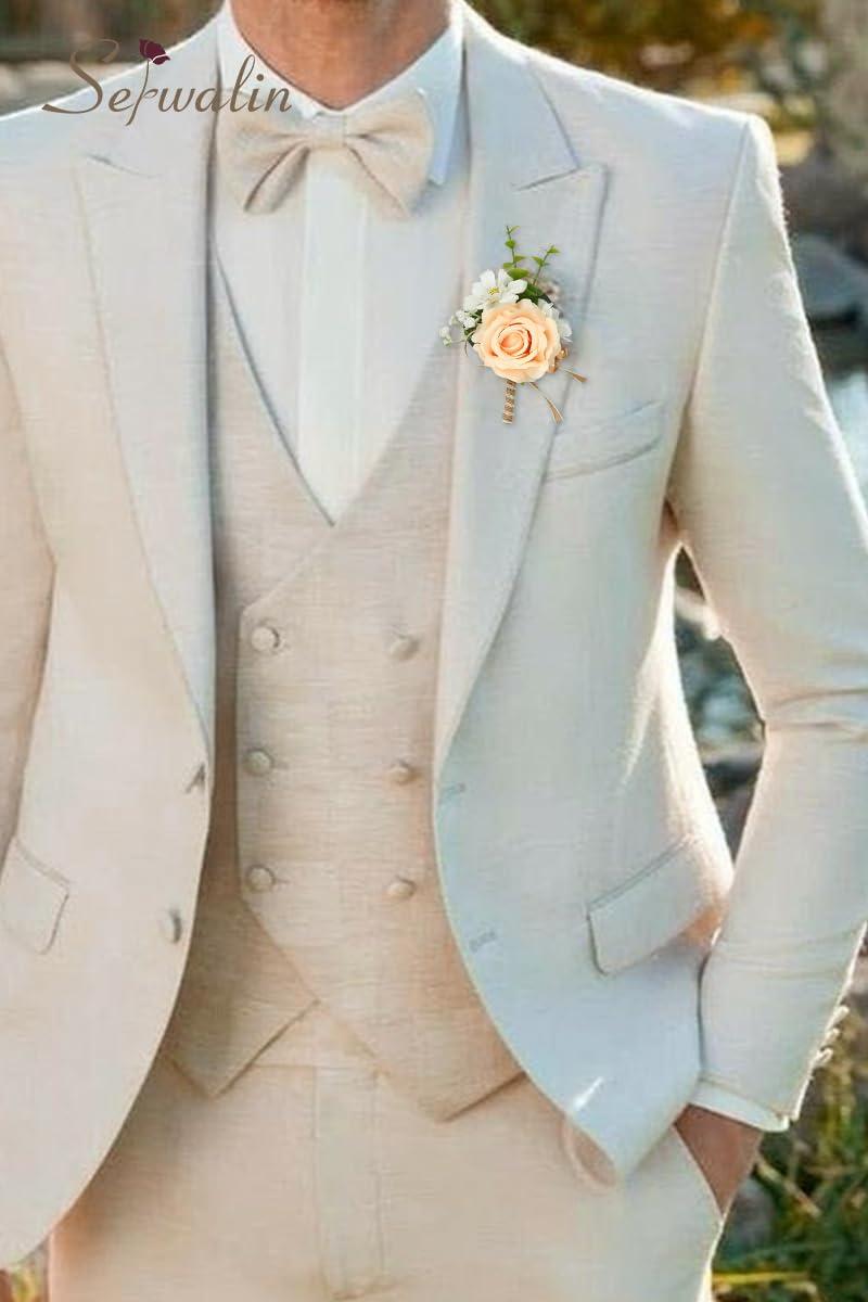 Serwalin Serwalin 6 Pcs Champagne Boutonniere for Men Wedding