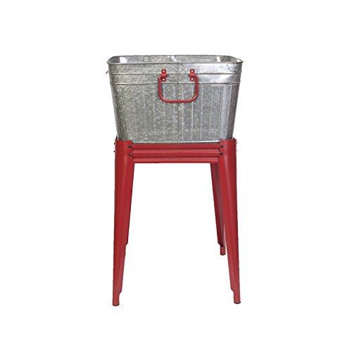Panacea Panacea 86796 1 Count Rustic Washtub Beverage Stand with Bottle Opener, 18” D x 17.5” W x 32.5” H, Red