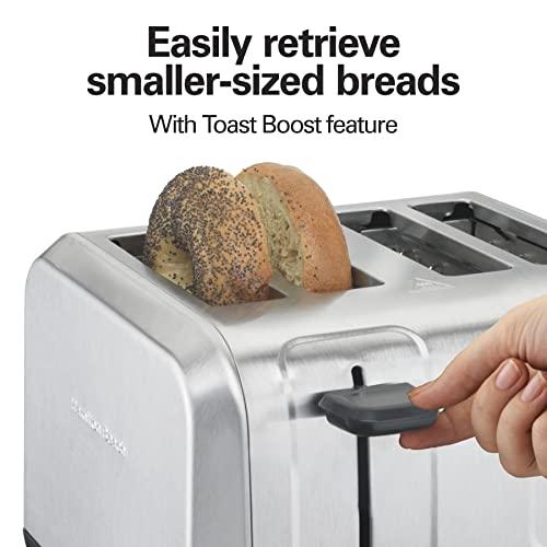 Hamilton Beach Hamilton Beach 4 Slice Toaster with Extra Wide Slots for Bagels, Shade Selector, Toast Boost, Slide-Out Crumb Tray, Auto-Shutoff and Cancel Button, Brushed Stainless Steel (24910)