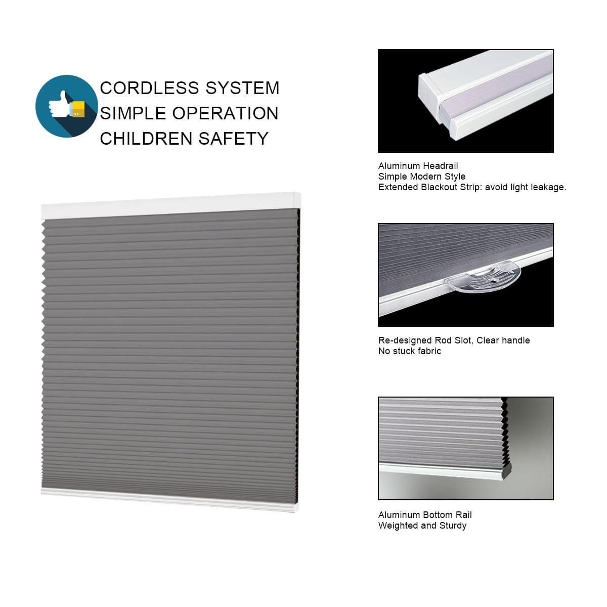 TINFONBLY Cellular Shades for Windows and Doors- No Cord Total Blackout Honeycomb Blinds, Cordless Customize Large Size, Harmful UV Rays and Heat Insulation for Office Home, White-Blackout, Size 69 "W x 56" H