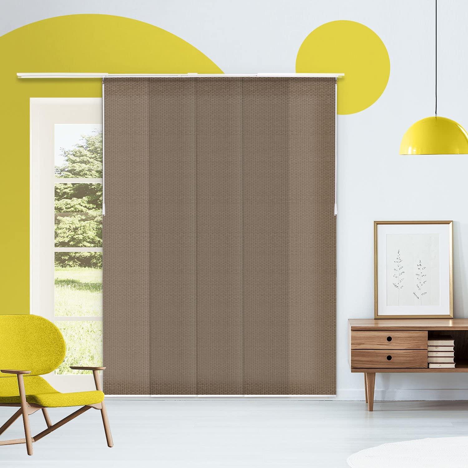 YELLOW BLINDS Adjustable Panel Track Blinds for Sliding Glass Door, 46"-86" W x 0-96" H, Trimmable Vertical Blinds for Patio Doors, Open Spaces and Room Dividers, Light Filtering, Wilshire Truffle, by YELLOW BLINDS