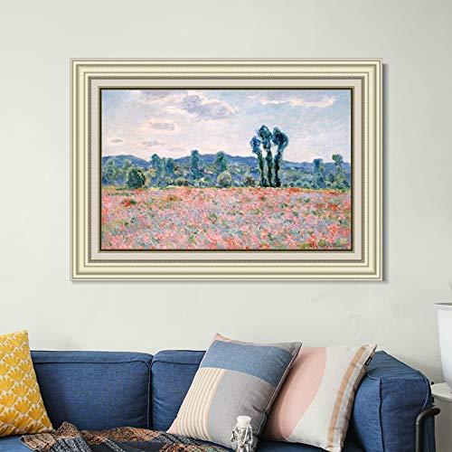 INVIN ART INVIN ART Framed Canvas Art Giclee Print Antibes,Poppy Field(1886) by Claude Monet Wall Art Living Room Home Office Decorations(Beige Color Frame with Linen Liner,24"x32")