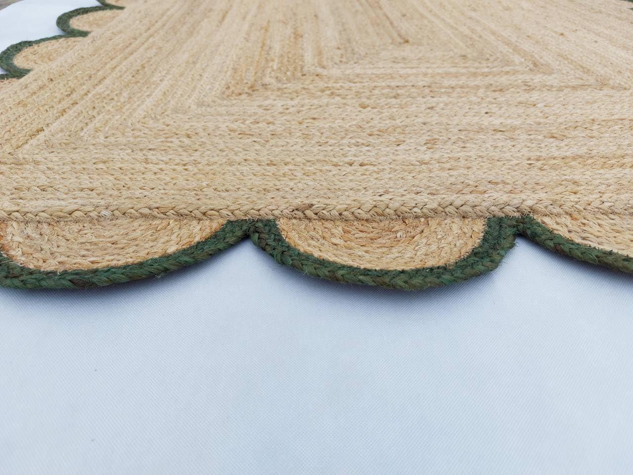 MORVEE MORVEE Area Rug 2.6x18 Jute Scalloped Natural (Green, 2'6" x 18')