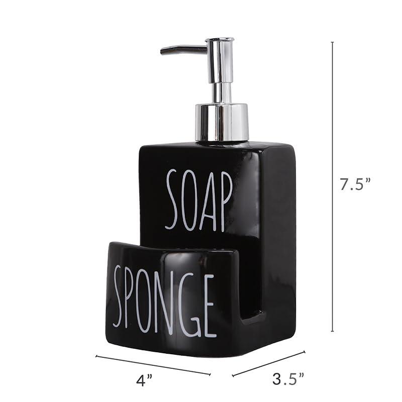ADAVAS.Y&G Ceramic soap Dispenser with Sponge Holder for Kitchen Sink Hand and Dish Soap Dispenser Set for Kitchen, 2-in-1 Countertop Soap Pump Dispenser for Kitchen Sink, Useful Kitchen Gadgets - Black