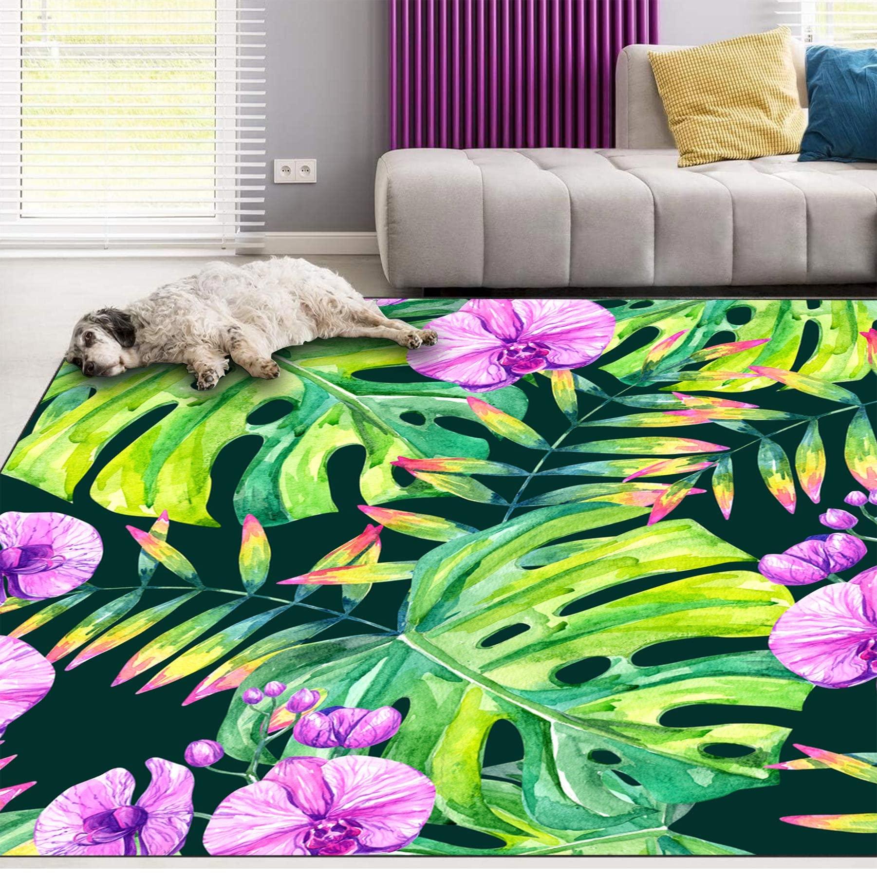 Ocervd Ocervd Dense Jungle Tropical Palm Leaves Flower Area Rug 1.7x2.6ft/20.4x28.8in/50x80cm Rugs for Living Room Bedroom