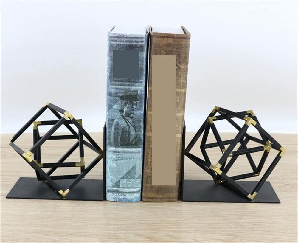 Generic Bookends for Shelves Bookends Decorative Metal Black Heavy Duty Bookend Geometric Design Book End Bookshelf Bookends Vintage (Black 18 * 14cm)