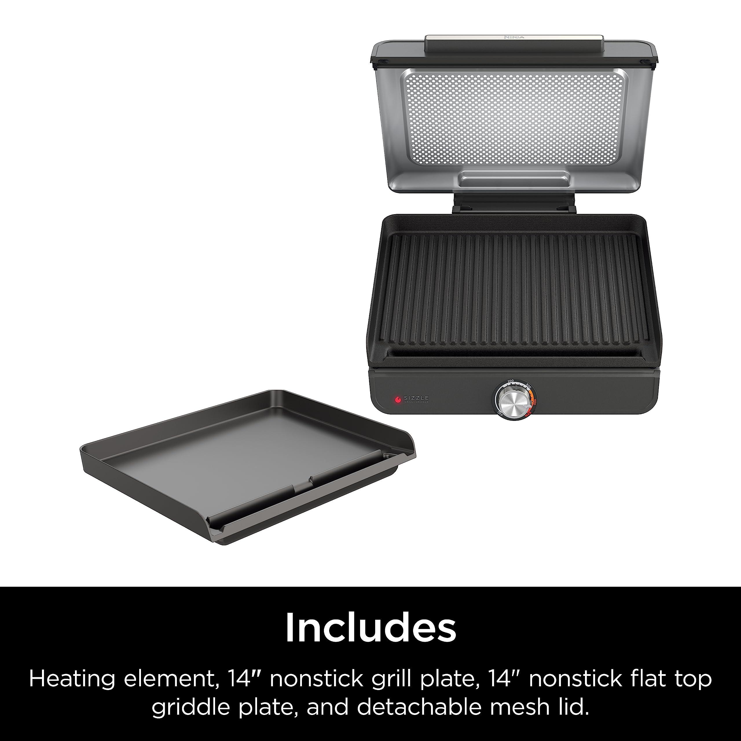 Ninja Ninja Griddle and Indoor Grill, 14, Electric Grill, For Steak, Burgers, Salmon, Veggies, and More, Pancake Griddle, Nonstick, Dishwasher Safe, 500F, Even Cooking, Silver, GR101