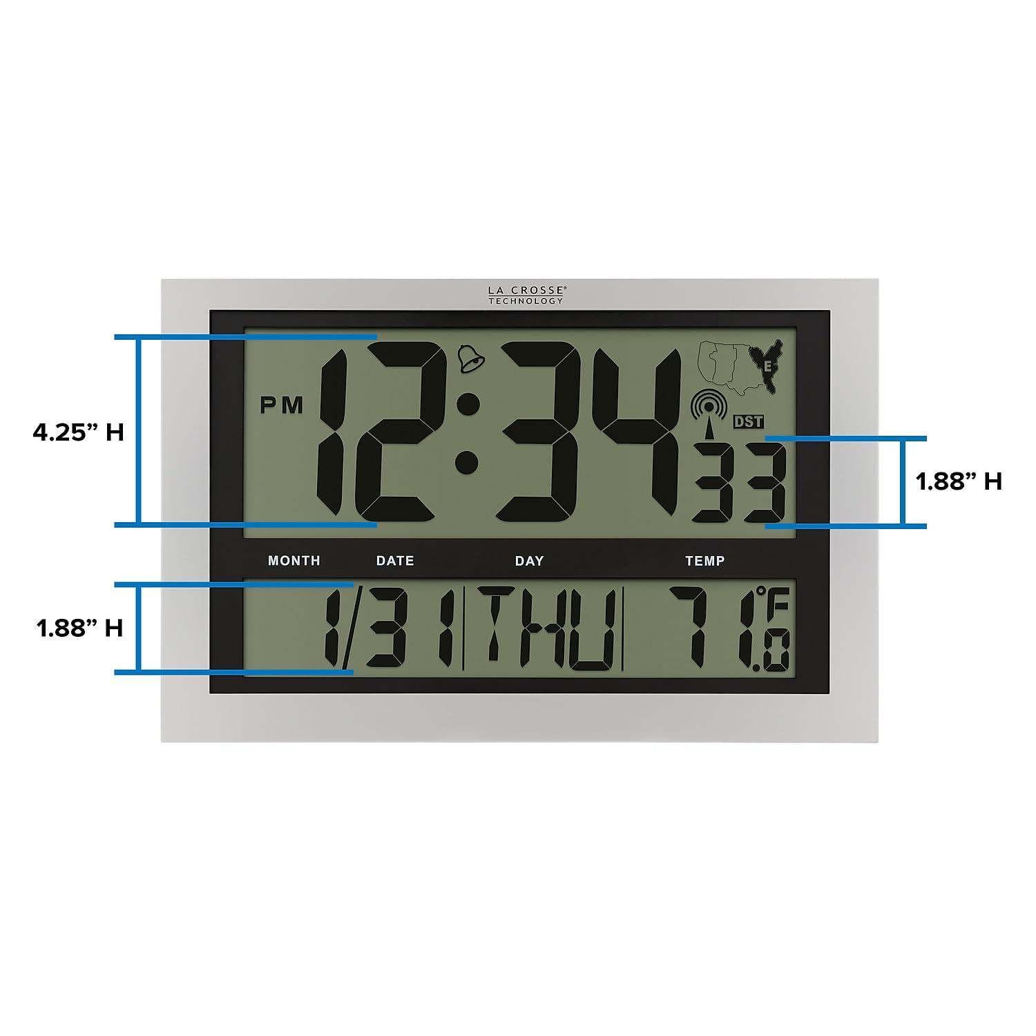 La Crosse Technology La Crosse Technology 513-1211 Atomic Wall Clock with Jumbo LCD Display with Indoor Temperature , Silver