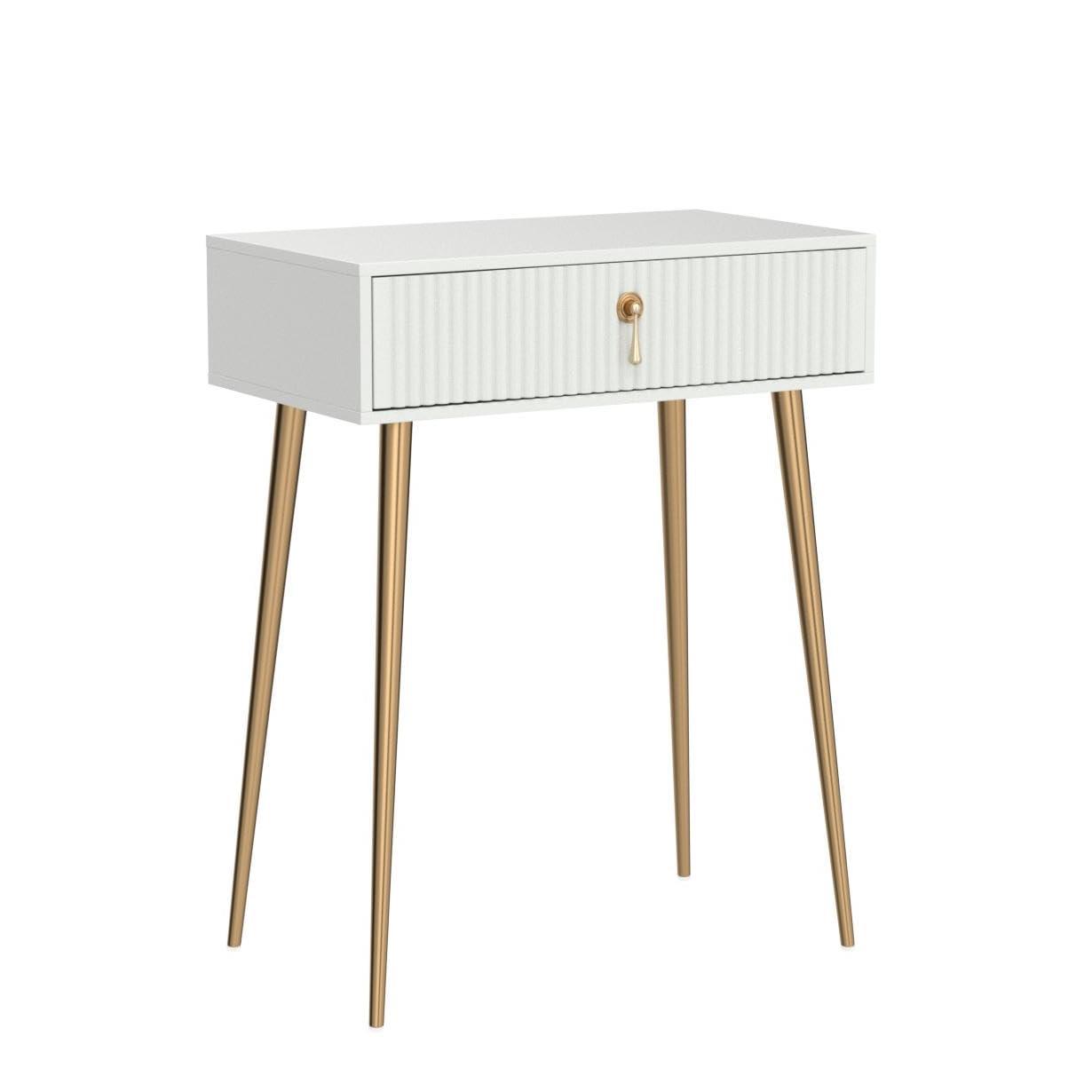 LUKYRA LUKYRA Small Vanity Desk with Drawers,Fluted Compact Makeup Table with Storage, Mini White and Gold Dressing Table (Without Mirror and Stool)