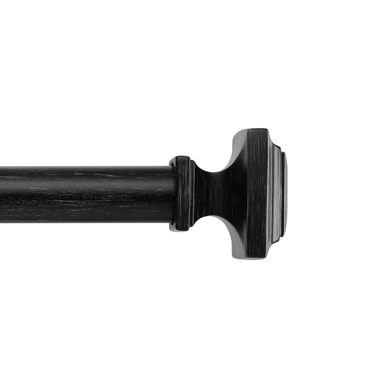 MODE MODE Farmhouse Collection 1 1/8" Diameter Curtain Rod Set with Cottage Square Curtain Rod Finials and Steel Wall Mounted Adjustable Curtain Rod, Fits 72 to 144 Windows, Weathered Black