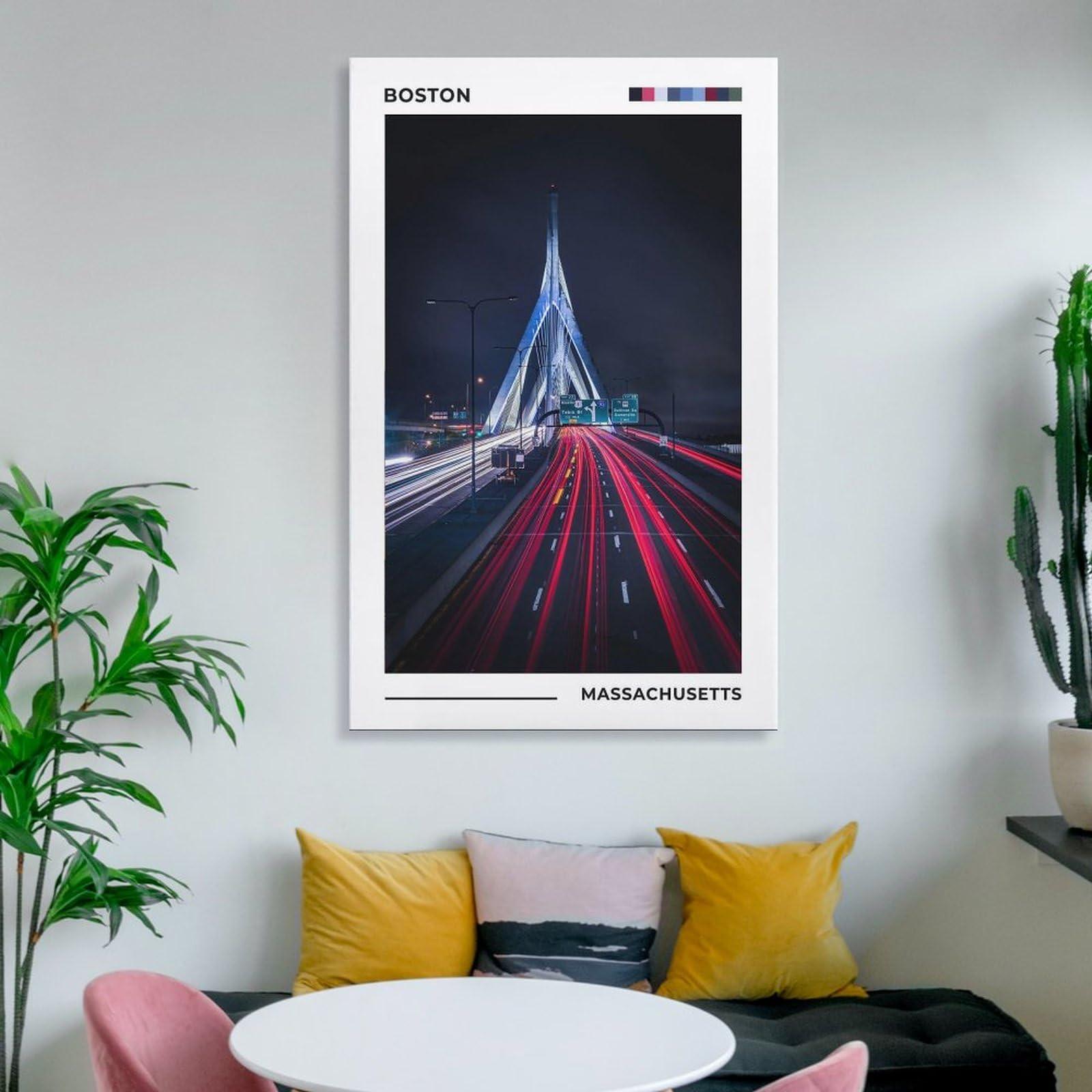 ZejaL Zakim Bridge Poster, Boston Poster, Cityscape Poster, MA Poster, Massachusetts Travel Art Wall Decor Poster Print Decorative Painting Canvas Wall Art Living Room Posters Bedroom Painting 16x24inch(40x