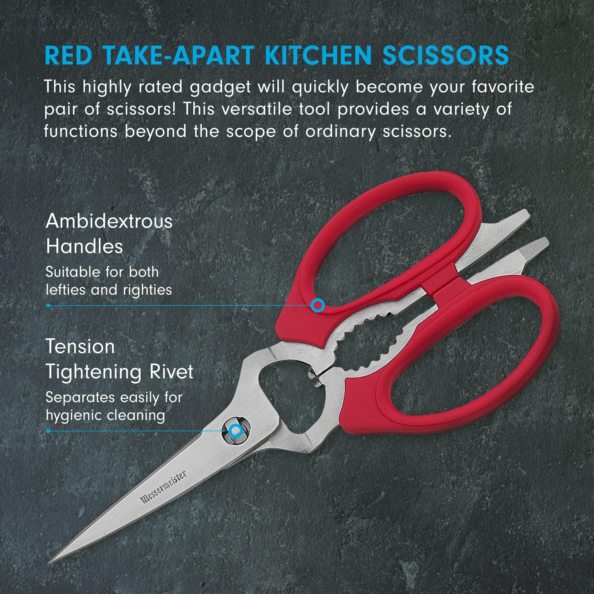 Messermeister Messermeister 8-Inch Take-Apart Kitchen Scissors, Red - Includes Screwdriver, Nut Cracker, Jar Lid Opener/Gripper, Bottle Opener & Bone + Twig Cutter - Suitable for Lefties & Righties
