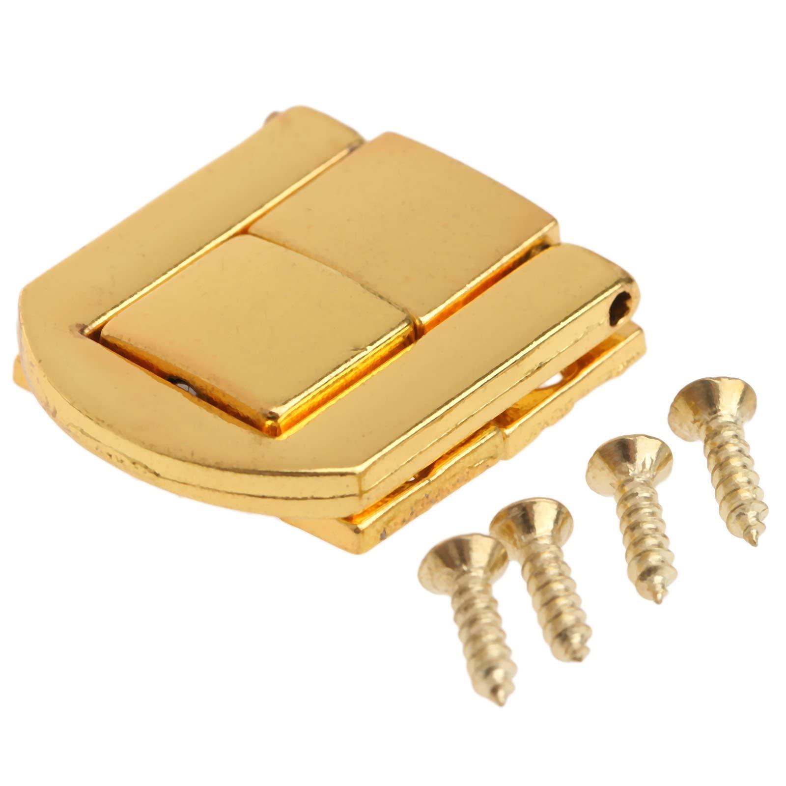 dophee dophee Toggle Catch Lock 0.98\"x0.79\" Gold Retro Style Iron Hasp Wood Chest Lock Latch Clasp with Screws for Jewellery Box Suitcase Chest Decoration (5-Pack)