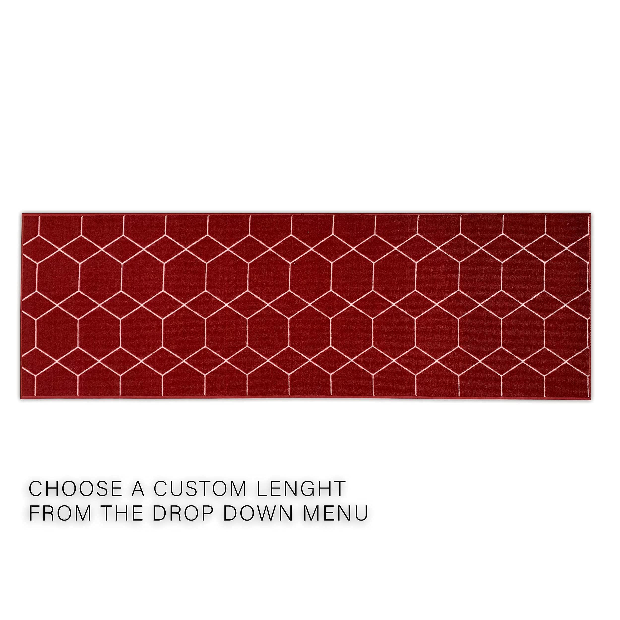 CreativeDeco Custom Made Runner Rug for Kitchen Foyer Hallway Entry Choose Your Length Size 31 Inch Wide Geometric Lattice Design Red Color (39 feet x 31 Inch)