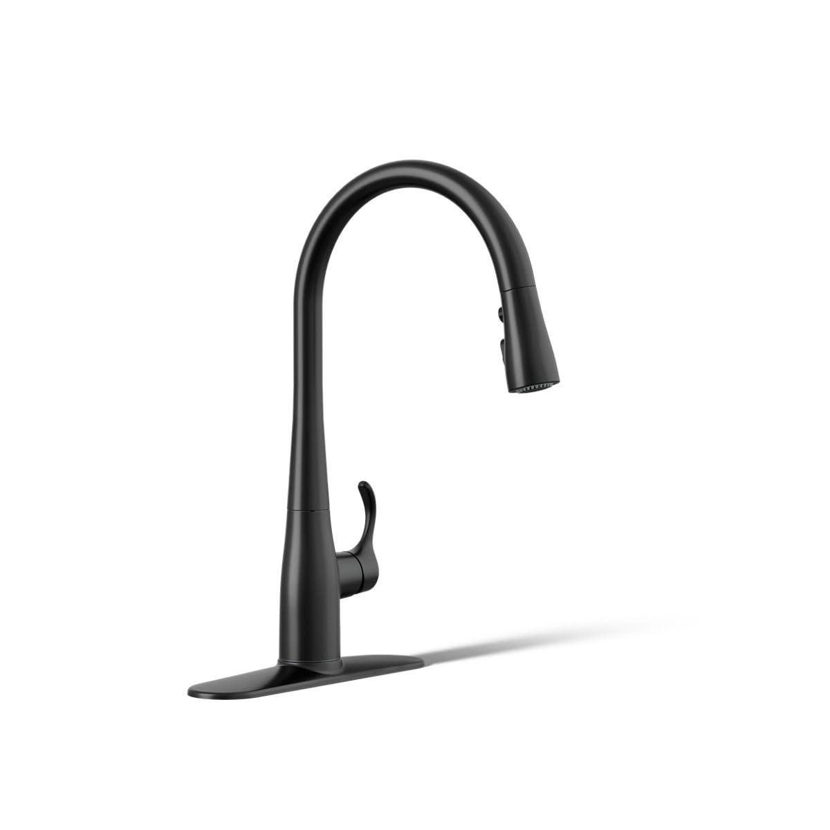 Kohler KOHLER Simplice Pull Down Kitchen Faucet, 3-Spray Faucet, Kitchen Sink Faucet with Pull Down Sprayer, Matte Black, K-596-BL