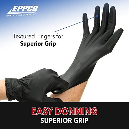 EPPCO EPPCO Grease Bully 6-Mil Black Nitrile Gloves Disposable Powder Free, Latex Free Textured Superior Grip Glove for Mechanics, Auto-Motive, Industrial Work, Medium, Box of 100