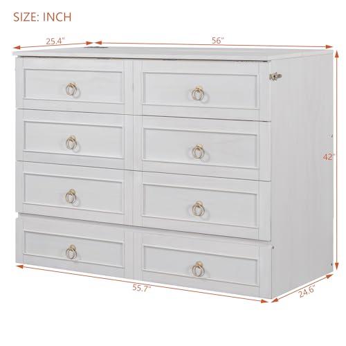 YOPTO YOPTO Murphy Bed Cabinet Full Size,Folding Wall Bed Chest with Large Storage Drawers,Hidden Platform Bed Frame W/USB Ports,Space-Saving,Easy Assembly,for Bedroom,Guest Room,Office,White