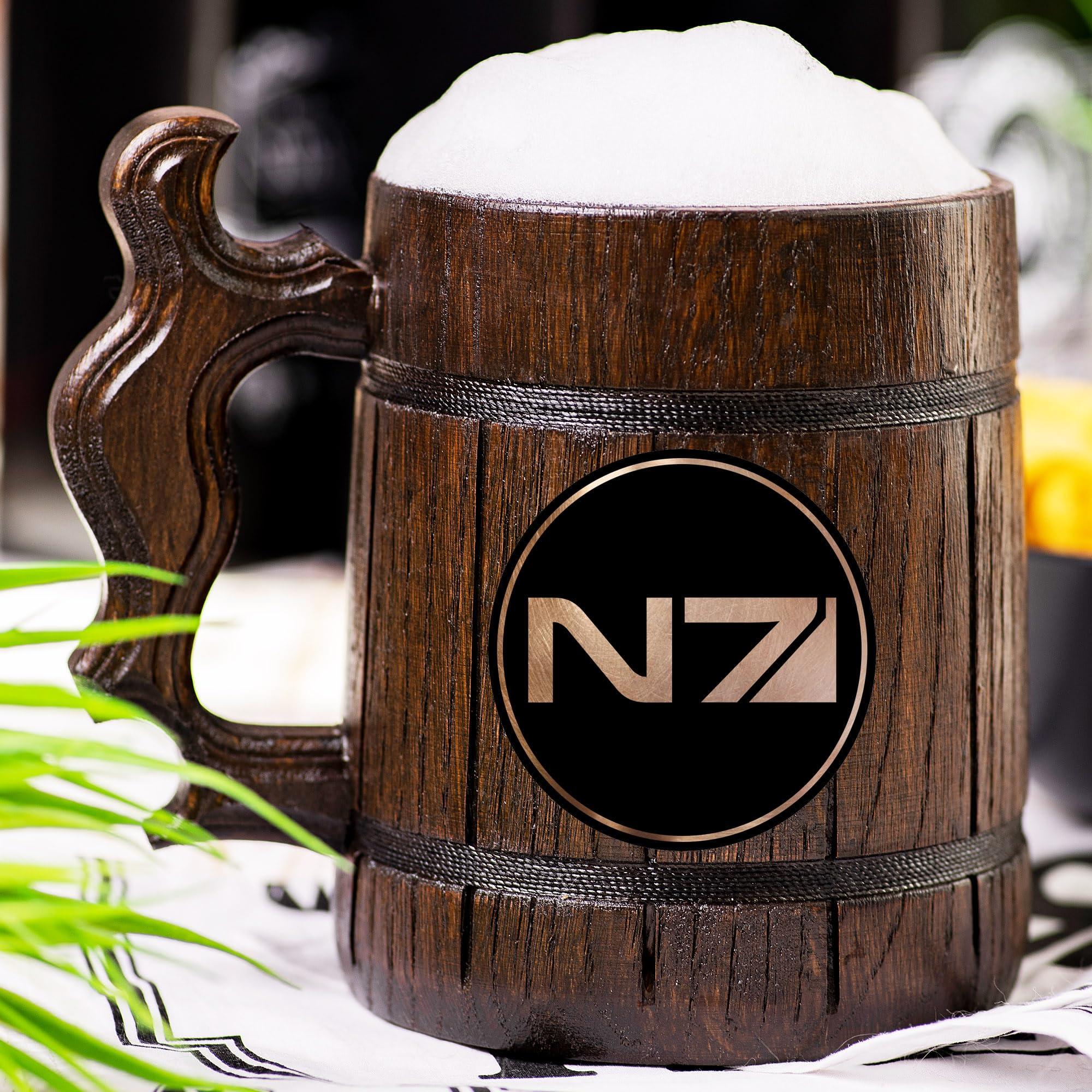 WildMugs Mass Effect N7 Beer Mug, Personalized Stein, Wooden Tankard