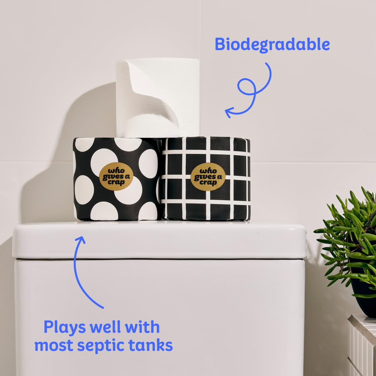 Who Gives A Crap Who Gives A Crap 100% Bamboo Toilet Paper, 48 Rolls, 3 Ply, 370 Sheets, Long, Strong & Soft Toilet Tissue, Sustainable, Biodegradable, Renewable, Tree Free Bathroom Tissue Bulk Toilet Paper