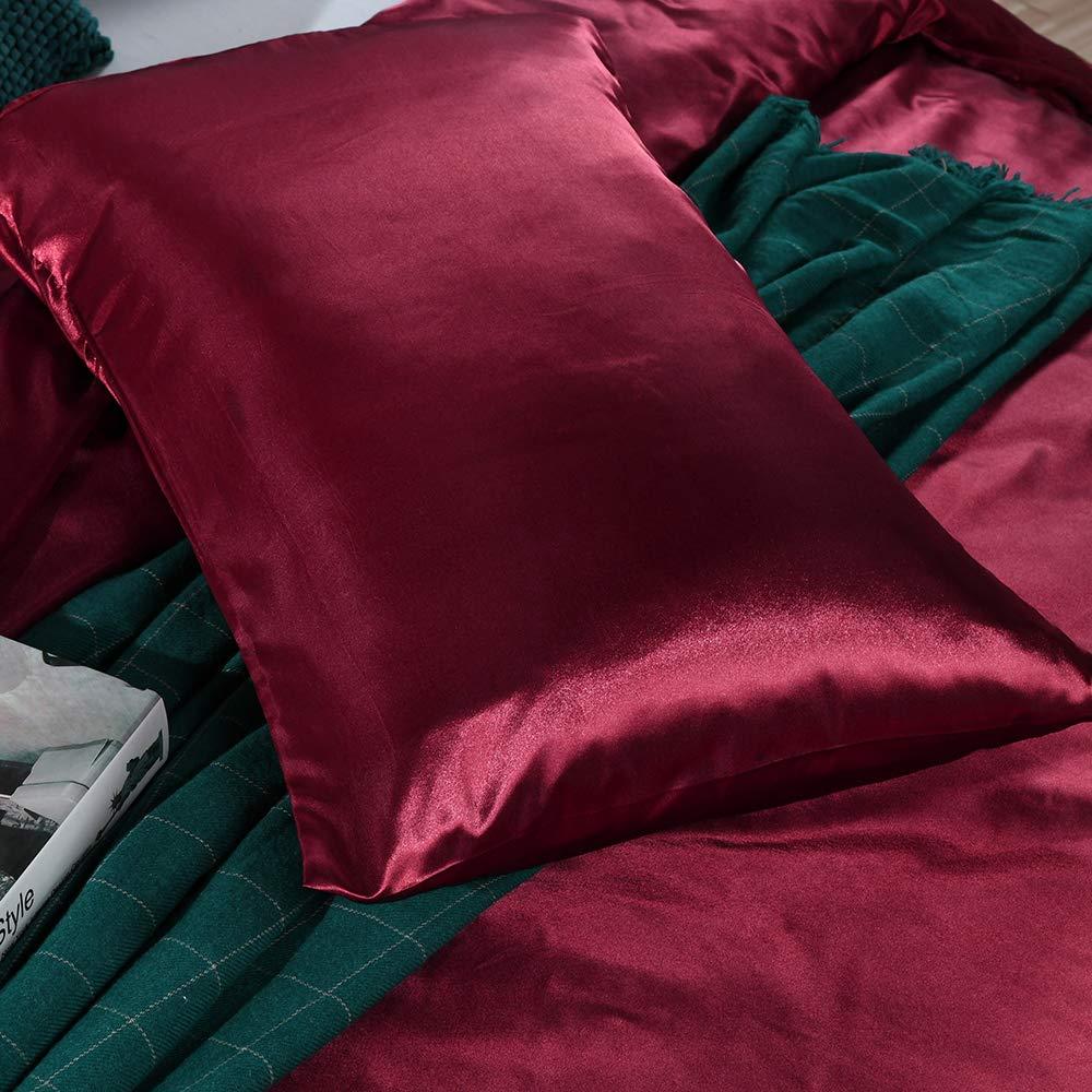 Erosebridal Erosebridal Hotel Quality Burgundy Duvet Cover Set Twin/Single Size Silk Like Satin Bedding Sets Summer Reversible Quilt/Comforter Cover Honeymoon Sexy Luxury Soft Microfiber Bedding Collection