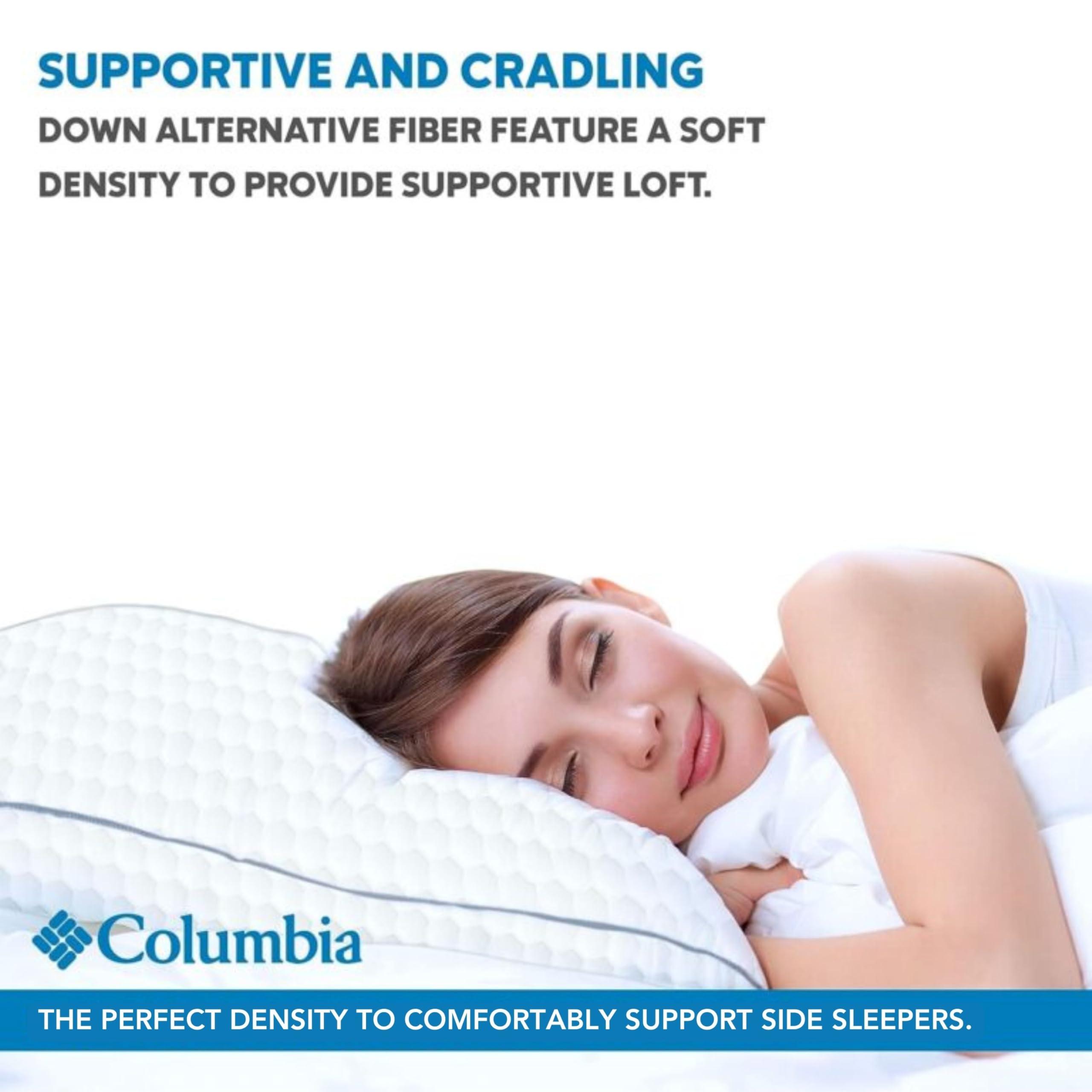 Columbia Columbia Comfort Ice Fiber Side Sleeper Down Alternative Bed Pillow with Polyester Fiberfill, Supportive and Cozy Instant Cooling Double Sided Breathable Cover, White, Standard/Queen Pack of 1