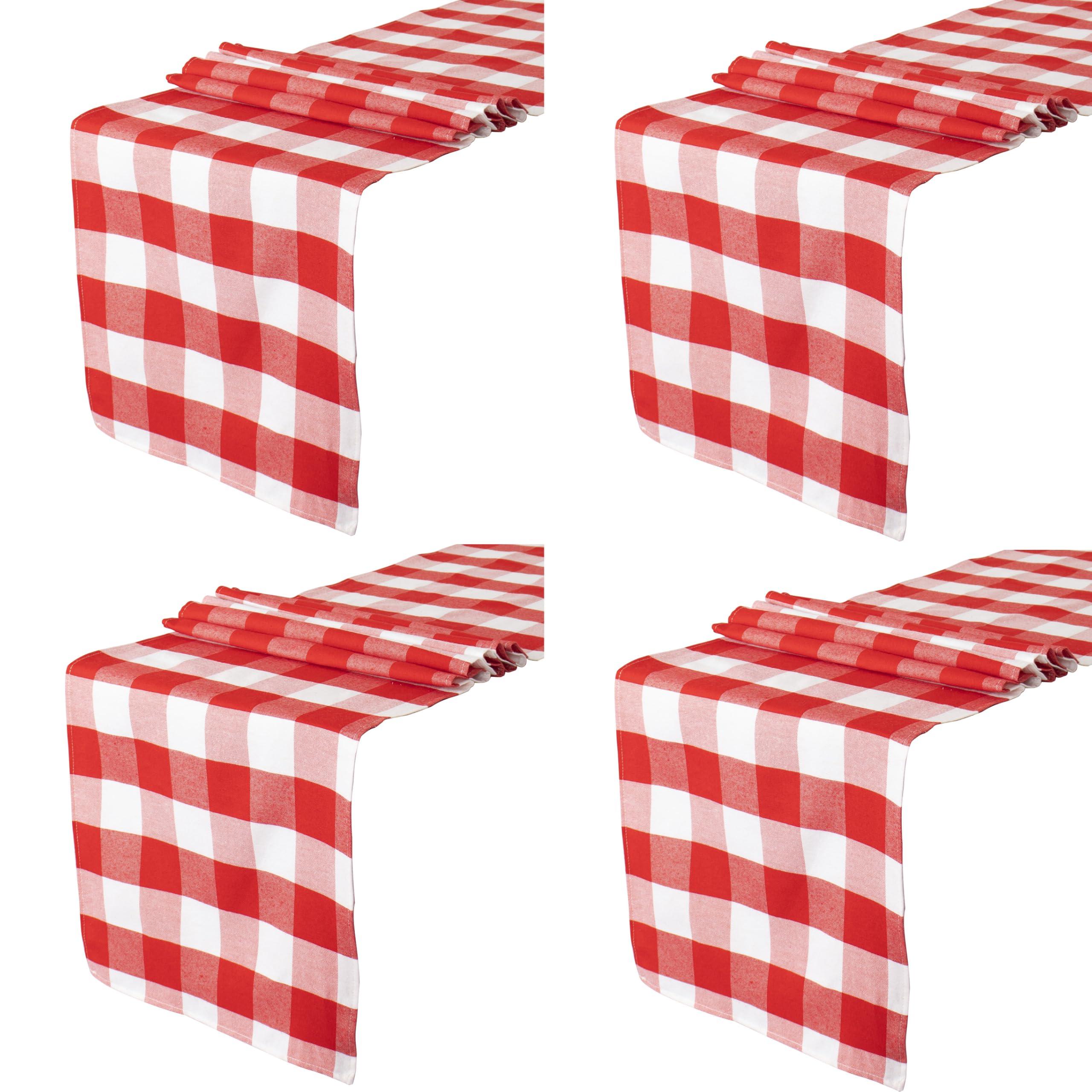 ShinyBeauty ShinyBeauty 4 Packs Checkered Table Runners 108 Inches Long Red and White Table Runner Christmas Decorations Farmhouse Plaid Linen for Dinning Party Outdoor Tables (14X108)