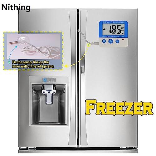 Nithing Fridge Freezer Thermometer Max/Min Memory LXSZRPH High & Low Temperature Alarms Settings with LED Indicator Digital Refrigeration Thermometer with Magnetic,Stander