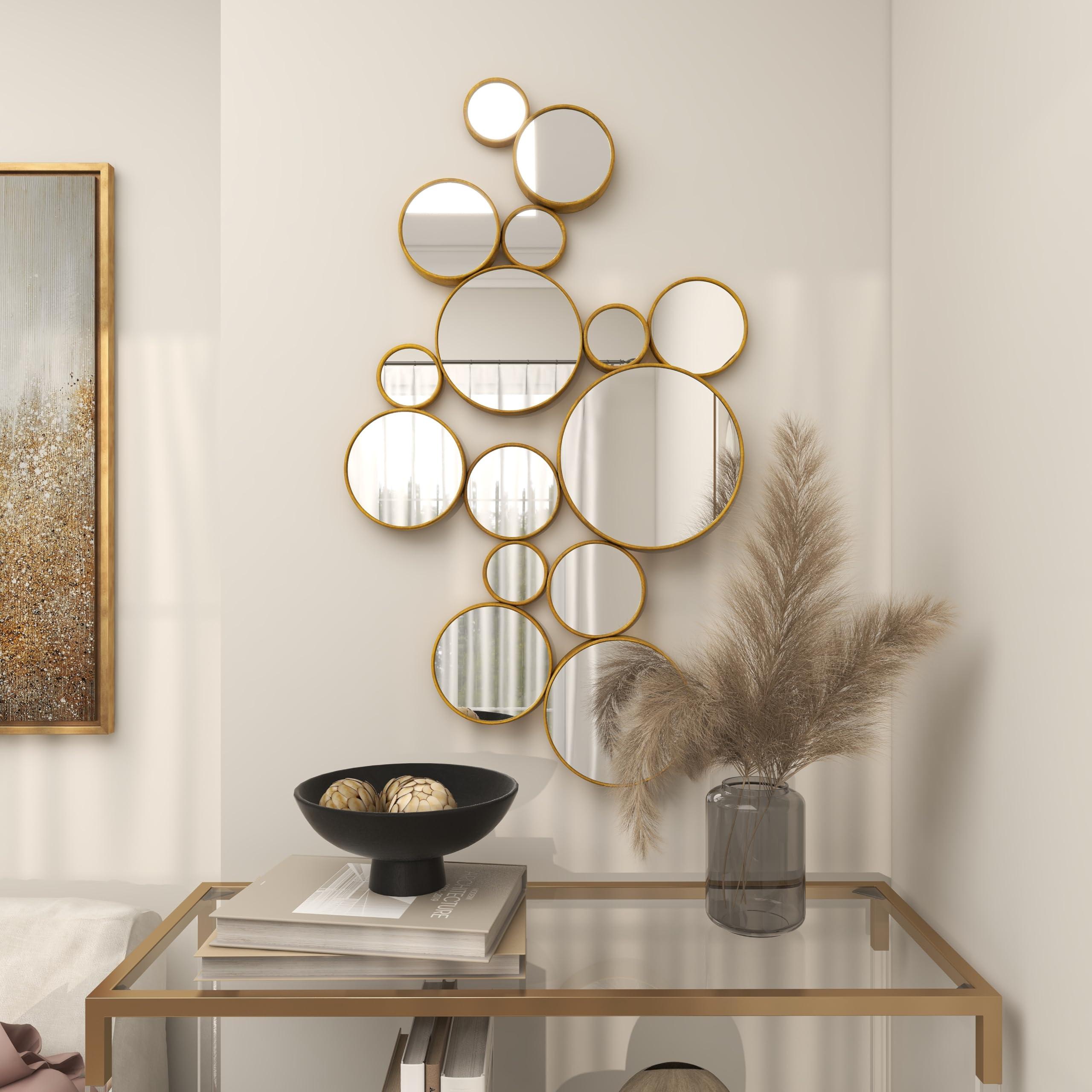 Deco 79 CosmoLiving by Cosmopolitan Metal Room Wall Mirror Bubble Cluster Entryway Mirror, Wall Mounted Mirror 22\" x 3\" x 40\", Gold