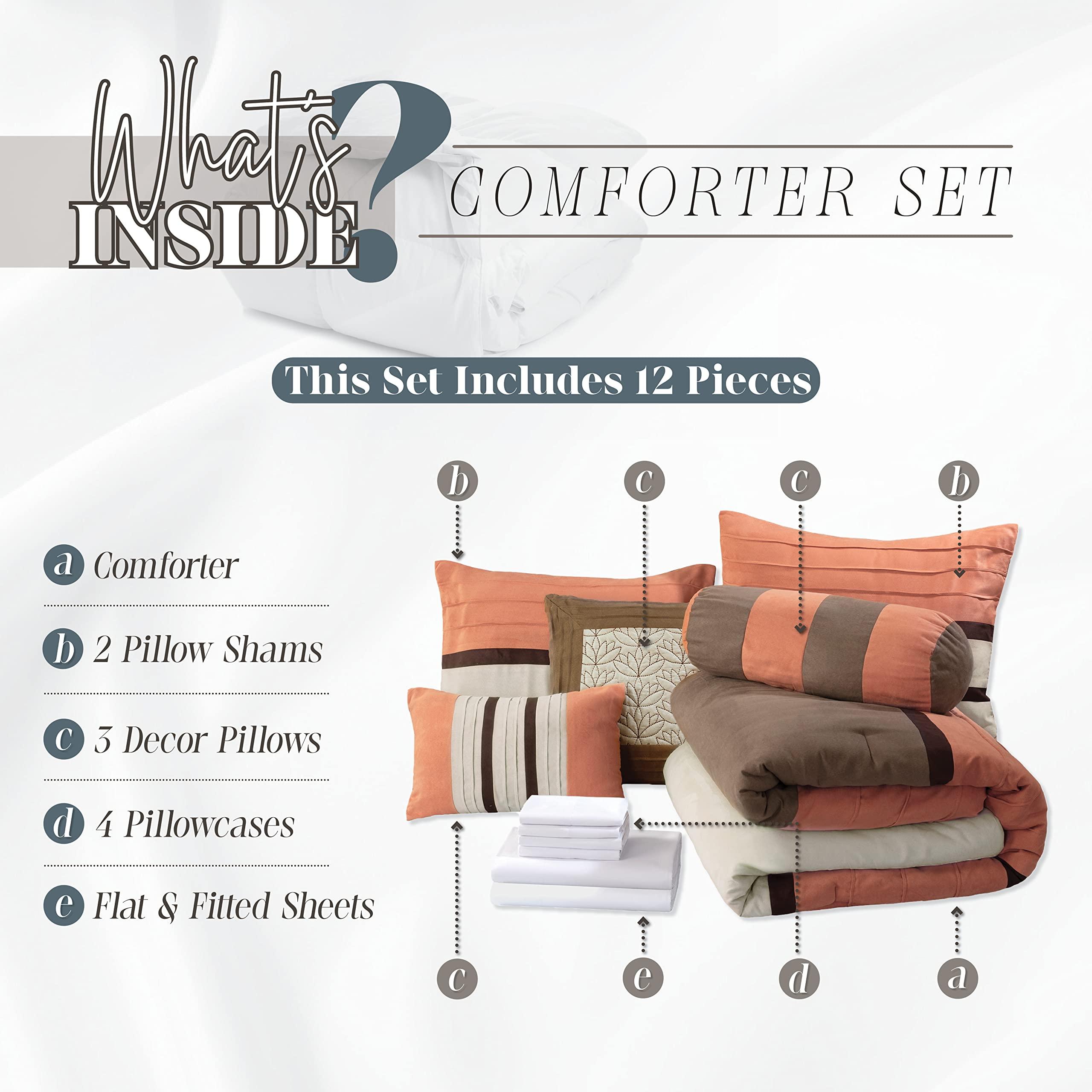 Elegant Comfort Elegant Comfort 12-Piece Bed-in-a-Bag, Cirena Microsuede Comforter Collection with 6-Piece Sheet Set, Smart Pockets and Decorative Pillows, All Season Bedding, 12PC Cirena, King, Dusty Rose