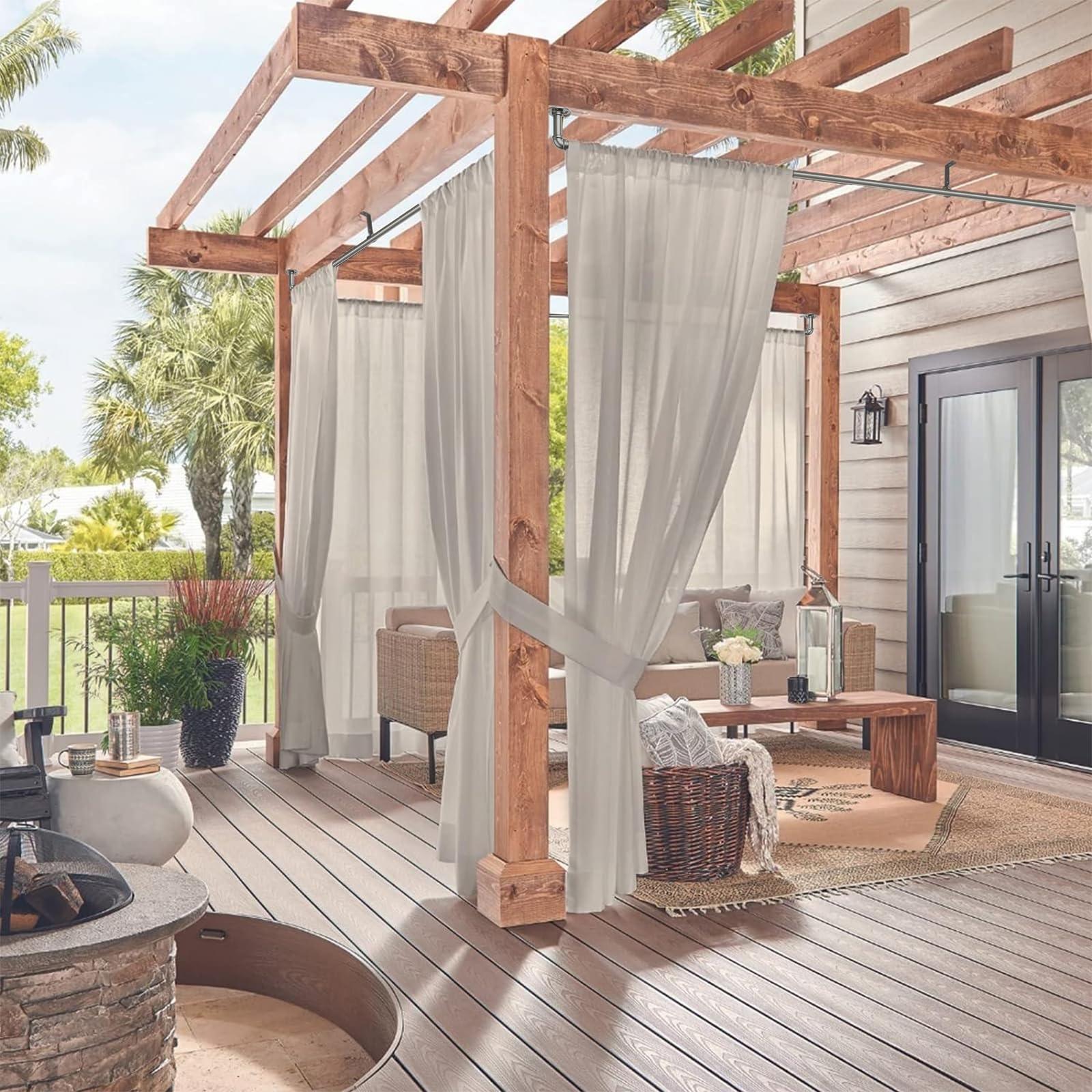 zeerobee Zeerobee Curtain Rods for Windows 144 to 168, 1 Inch Industrial Wrap Around Curtain Rod, Indoor/Outdoor Room Divider Adjustable Drapery Pole, 144"-168", Grey